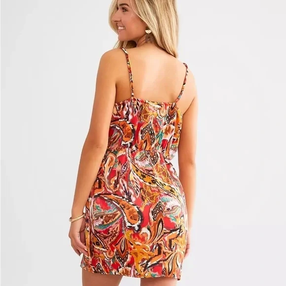 The Buckle Willow & Root Wrap Tie Mini Dress, Multi Bold Colors - Medium - Picture 7 of 12